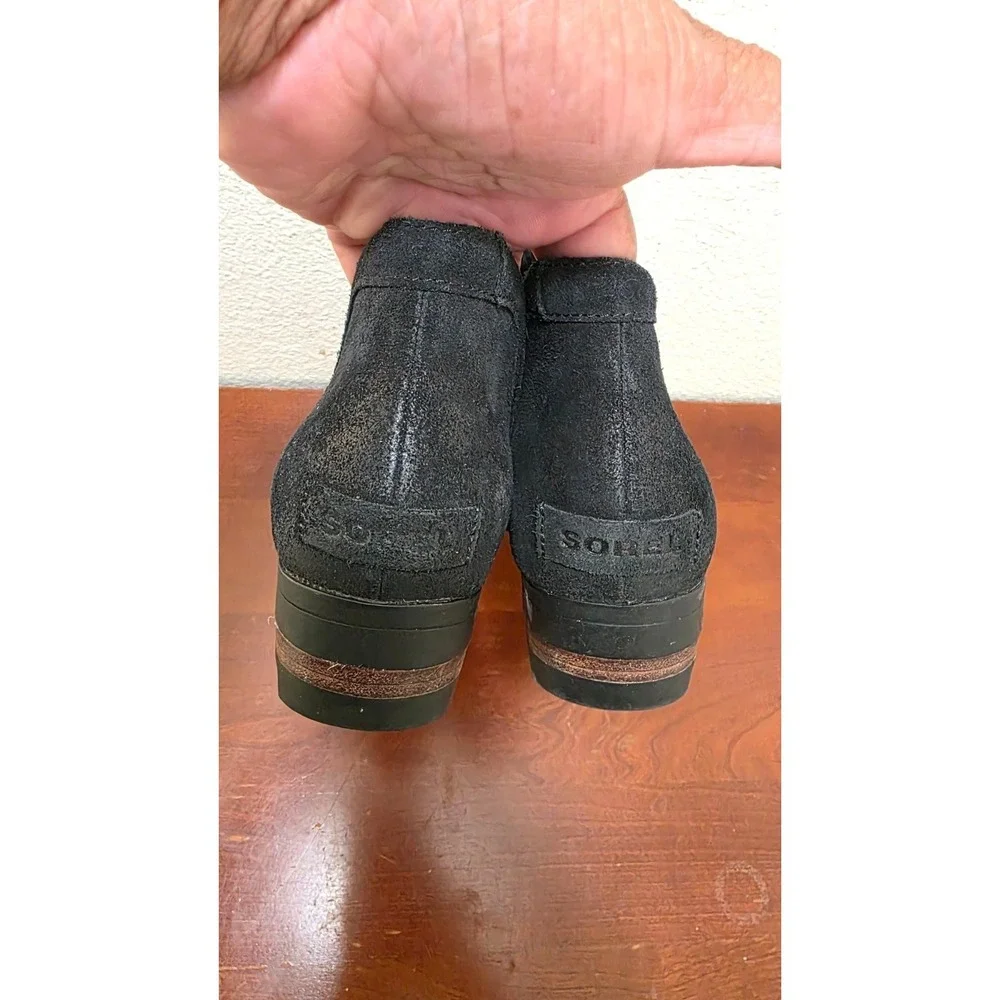 Sorel Lolla Cut Out Suede Black‎ Ankle Boots Block Heel Size 9.5 M